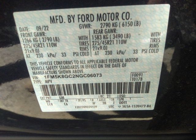 2022 FORD EXPLORER(VIN: 1FM5K8GC2NGC06073