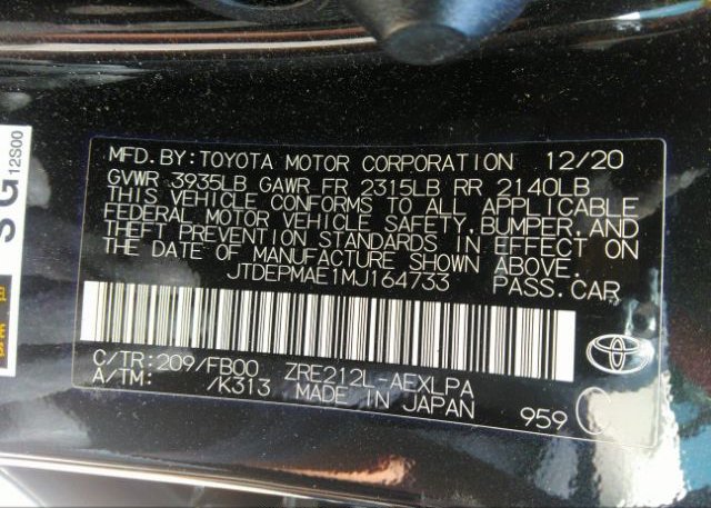 2021 TOYOTA COROLLA(VIN: JTDEPMAE1MJ164733