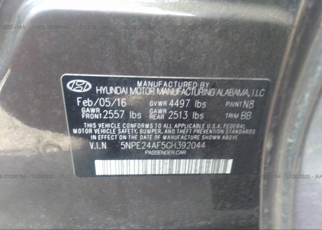5NPE24AF5GH392044 2016 HYUNDAI SONATA