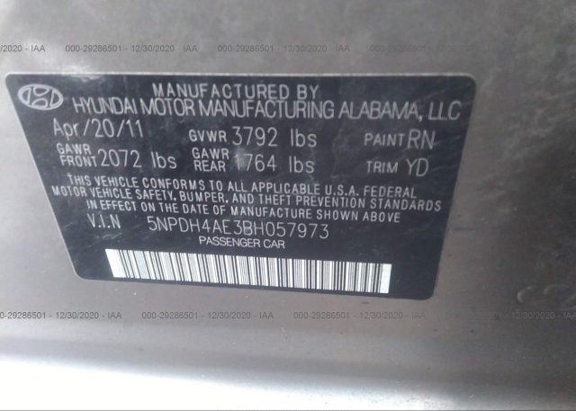 5NPDH4AE3BH057973 2011 HYUNDAI ELANTRA