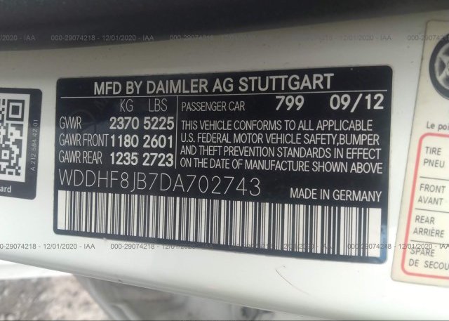 WDDHF8JB7DA702743 2013 MERCEDES-BENZ E-CLASS