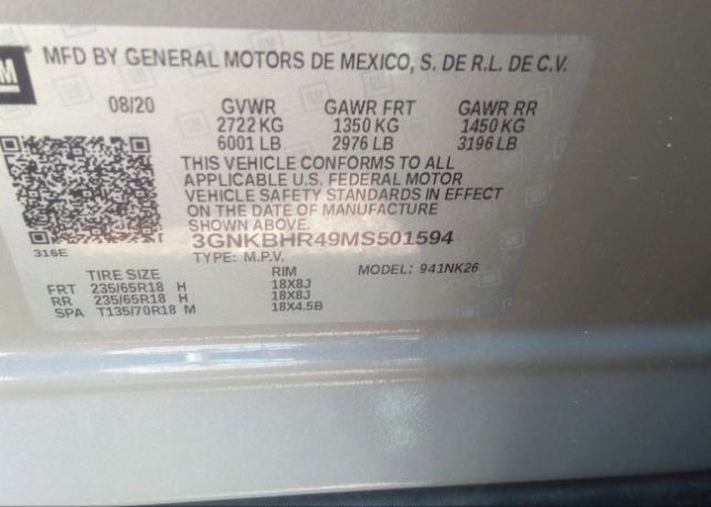 2021 CHEVROLET BLAZER(VIN: 3GNKBHR49MS501594