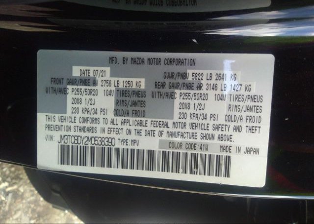 2021 MAZDA CX-9(VIN: JM3TCBDY2M0538390