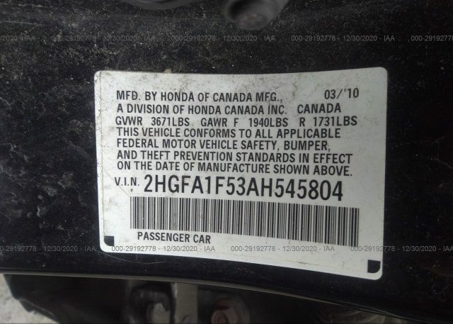 2HGFA1F53AH545804 2010 HONDA CIVIC SDN