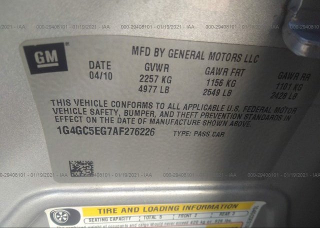 1G4GC5EG7AF276226 2010 BUICK LACROSSE