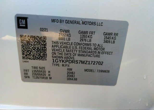 2021 CADILLAC XT6 VIN: 1GYKPDRS7MZ172702