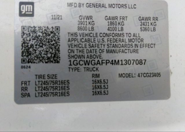 2021 CHEVROLET EXPRESS CARGO VAN(VIN: 1GCWGAFP4M1307087