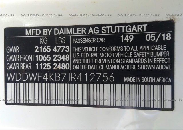 WDDWF4KB7JR412756 2018 MERCEDES-BENZ C-CLASS