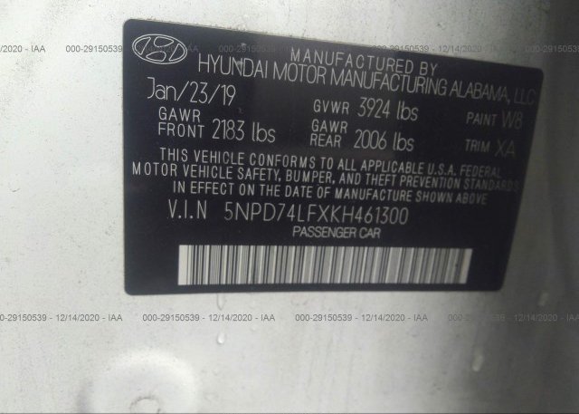 5NPD74LFXKH461300 2019 HYUNDAI ELANTRA