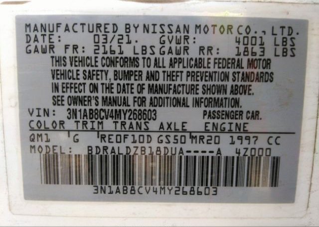 2021 NISSAN SENTRA(VIN: 3N1AB8CV4MY268603