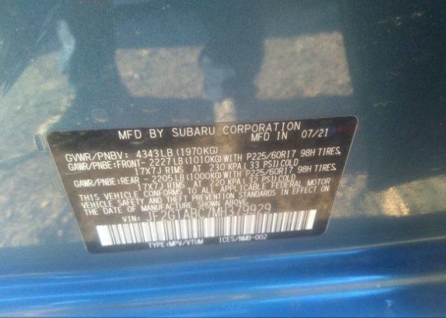 2021 SUBARU CROSSTREK(VIN: JF2GTABC7MH379929