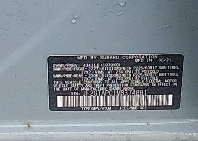 2021 SUBARU CROSSTREK(VIN: JF2GTAPC1M8374881