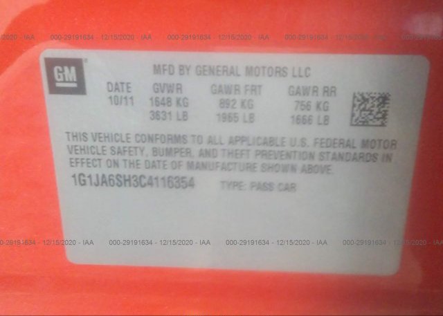 1G1JA6SH3C4116354 2012 CHEVROLET SONIC