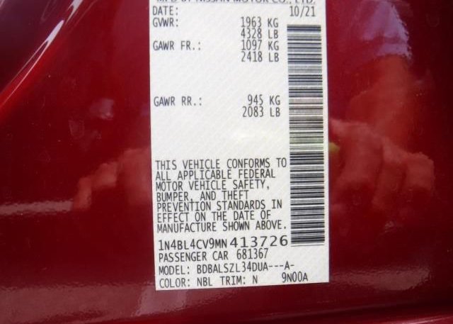 2021 NISSAN ALTIMA(VIN: 1N4BL4CV9MN413726