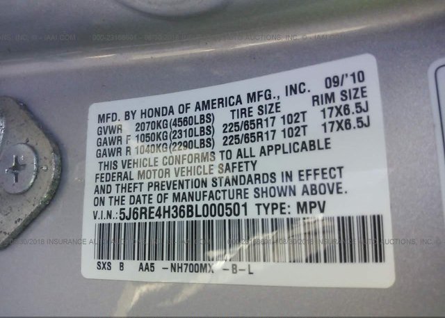 5J6RE4H36BL000501 2011 Honda CR-V