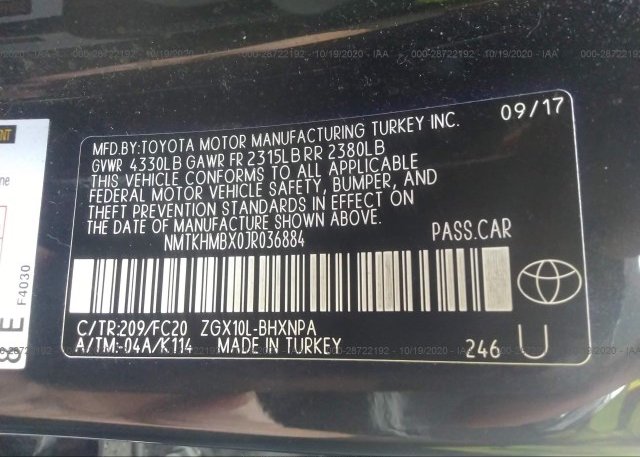 NMTKHMBX0JR036884 2018 TOYOTA C-HR