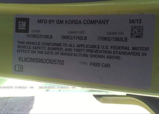 KL8CB6S98DC625703 2013 CHEVROLET SPARK