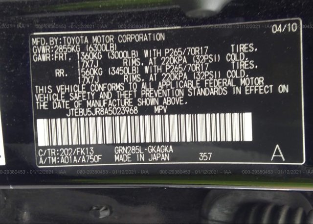 JTEBU5JR8A5023968 2010 TOYOTA 4RUNNER