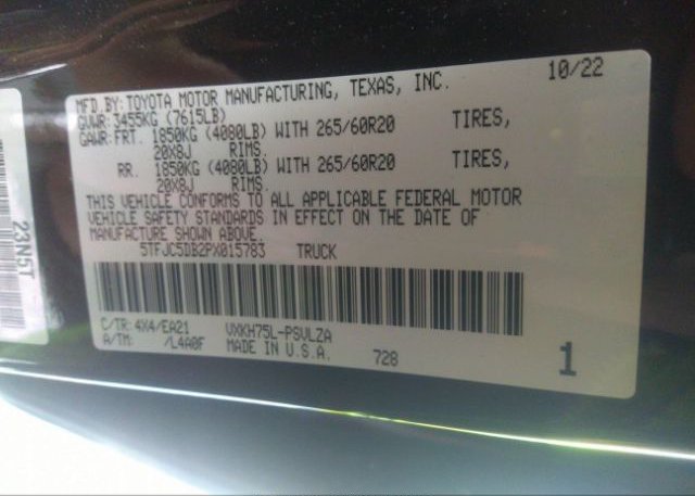 2023 TOYOTA TUNDRA 4WD(VIN: 5TFJC5DB2PX015783
