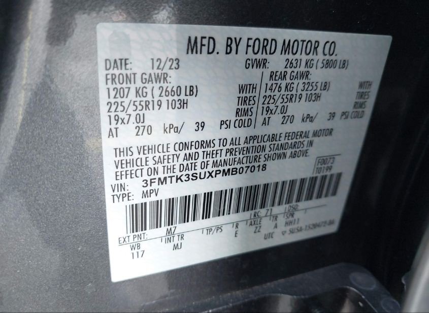2023 FORD MUSTANG MACH-E PREMIUM(VIN: 3FMTK3SUXPMB07018