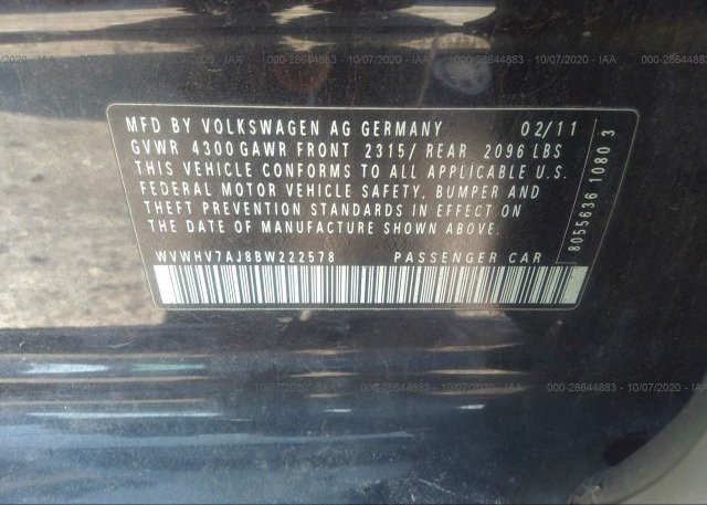 WVWHV7AJ8BW222578 2011 VOLKSWAGEN GTI
