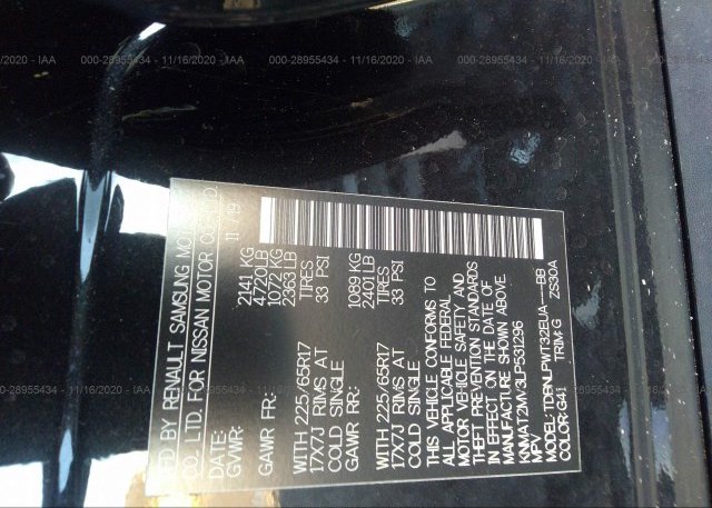 KNMAT2MV3LP531296 2020 NISSAN ROGUE