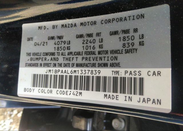 2021 MAZDA MAZDA3 SEDAN(VIN: JM1BPAAL6M1337839