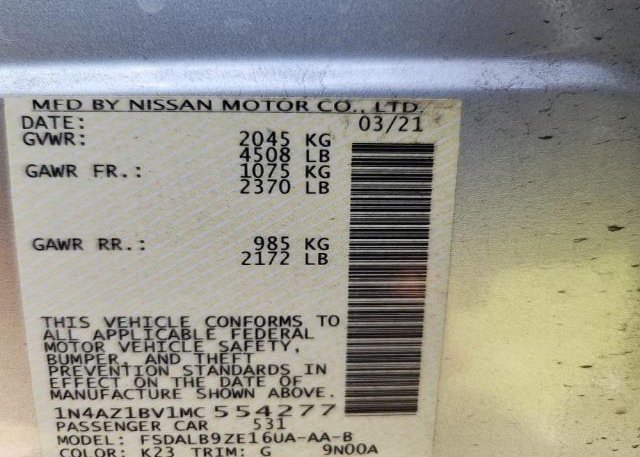 2021 NISSAN LEAF(VIN: 1N4AZ1BV1MC554277