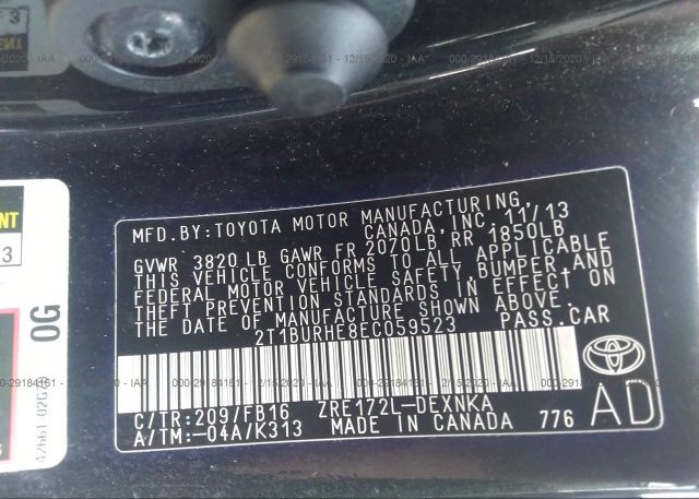 2T1BURHE8EC059523 2014 TOYOTA COROLLA