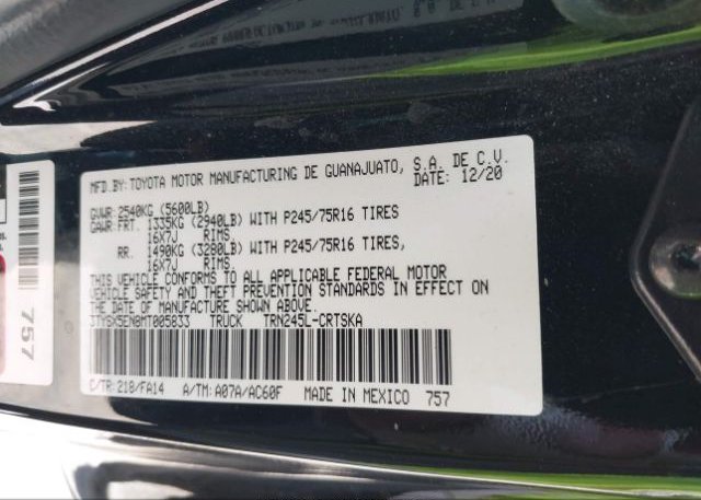 2021 TOYOTA TACOMA 4WD(VIN: 3TYSX5EN8MT005833
