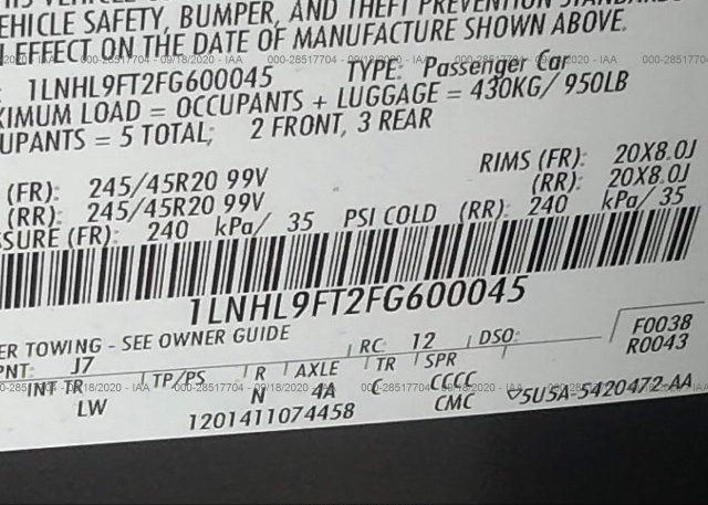 1LNHL9FT2FG600045 2015 LINCOLN MKS