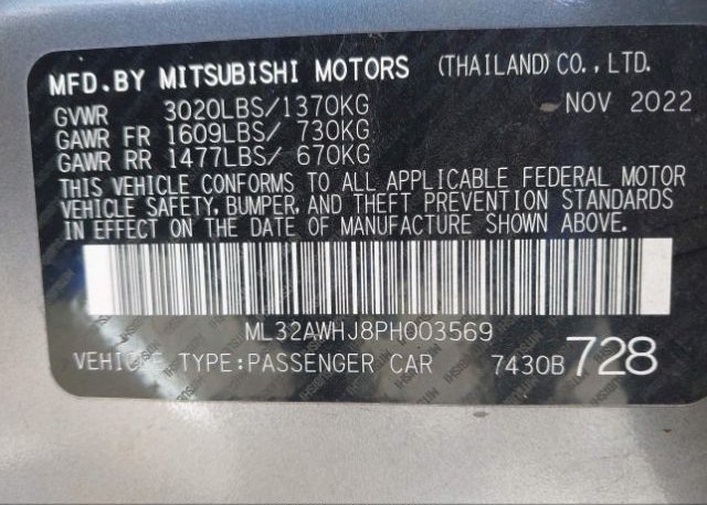 2023 MITSUBISHI MIRAGE(VIN: ML32AWHJ8PH003569