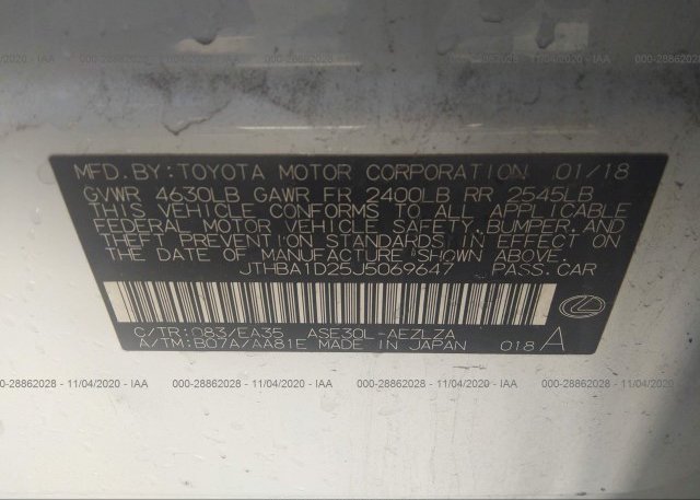 JTHBA1D25J5069647 2018 LEXUS IS