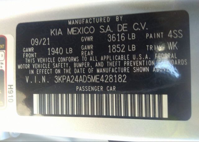 2021 KIA RIO(VIN: 3KPA24AD5ME428182