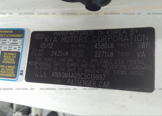 KNAGM4AD5C5019997 2012 KIA OPTIMA