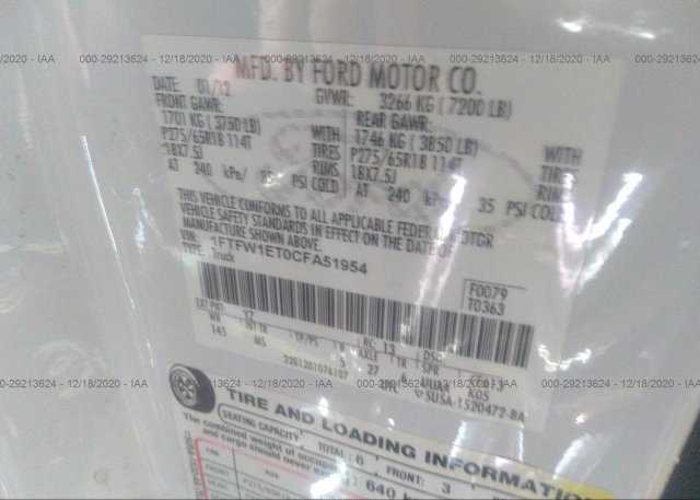 1FTFW1ET0CFA51954 2012 FORD F-150
