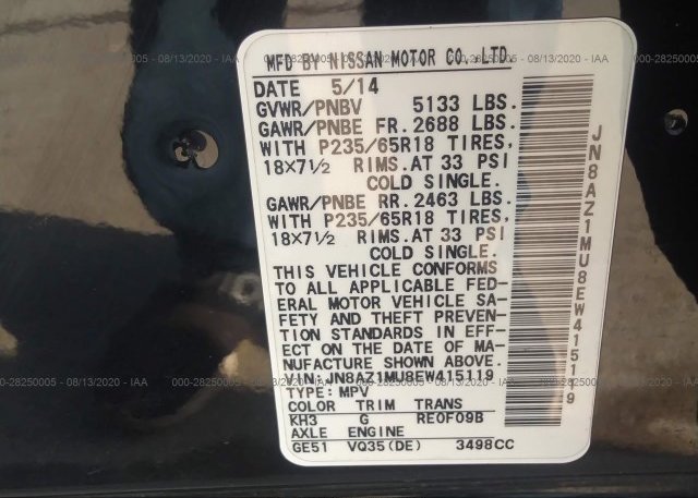 JN8AZ1MU8EW415119 2014 NISSAN MURANO