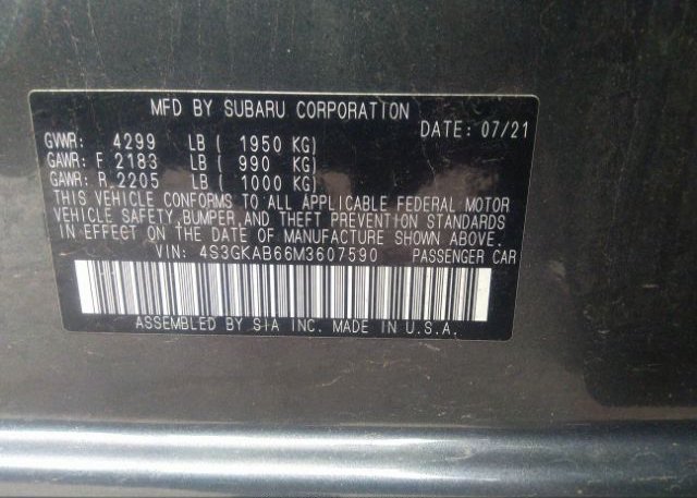 2021 SUBARU IMPREZA(VIN: 4S3GKAB66M3607590