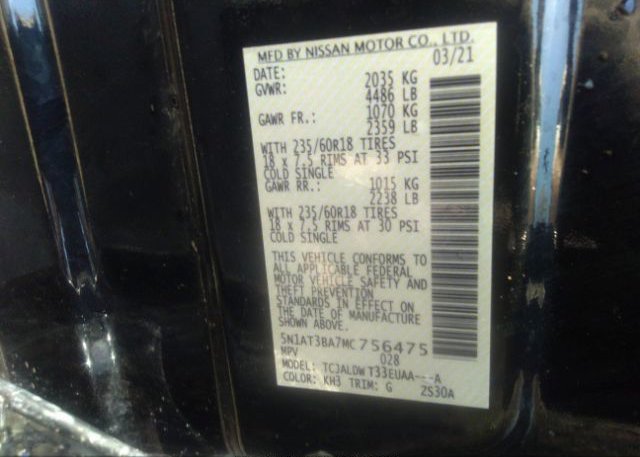 2021 NISSAN ROGUE(VIN: 5N1AT3BA7MC756475