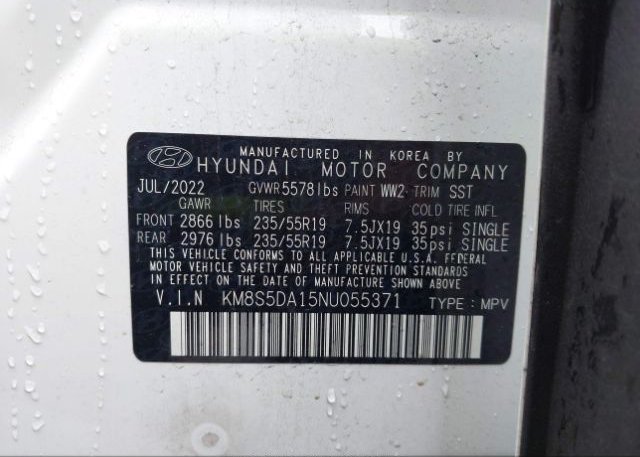 2022 HYUNDAI SANTA FE HYBRID(VIN: KM8S5DA15NU055371