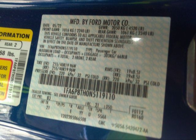 2022 FORD MUSTANG(VIN: 1FA6P8TH0N5119110