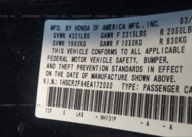 1HGCR2F84EA172000 2014 HONDA ACCORD SEDAN