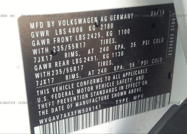 WVGAV7AXXFW506141 2015 VOLKSWAGEN TIGUAN