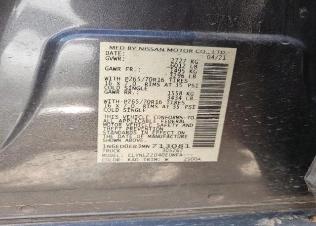 2021 NISSAN FRONTIER(VIN: 1N6ED0EB3MN713081