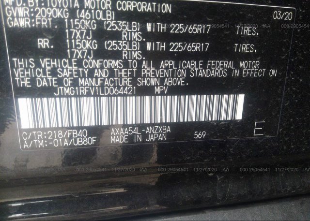 JTMG1RFV1LD064421 2020 TOYOTA RAV4