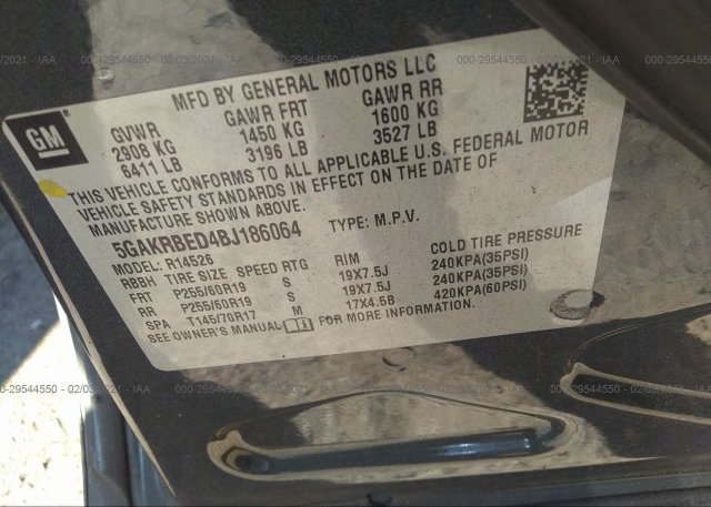 5GAKRBED4BJ186064 2011 BUICK ENCLAVE