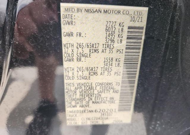 2022 NISSAN FRONTIER(VIN: 1N6ED1EK5NN620201