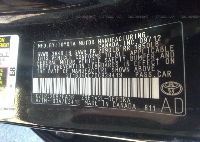 2T1BU4EE7DC938419 2013 TOYOTA COROLLA