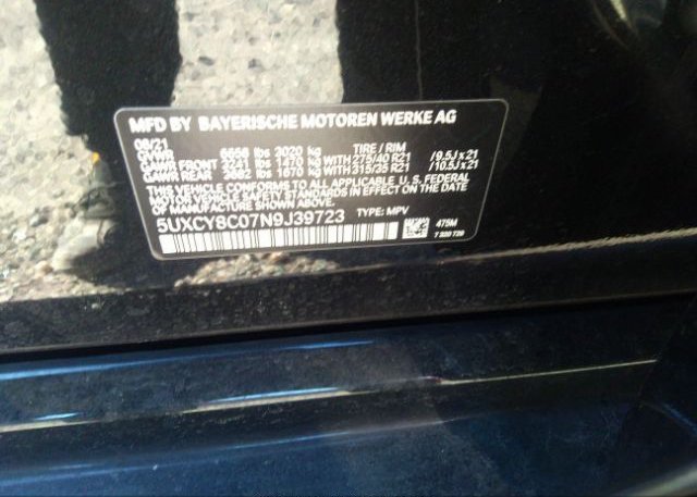 2022 BMW X6(VIN: 5UXCY8C07N9J39723