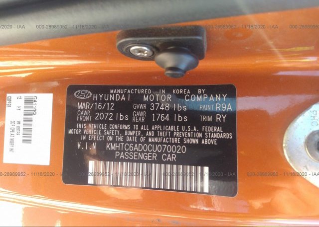 KMHTC6AD0CU070020 2012 HYUNDAI VELOSTER